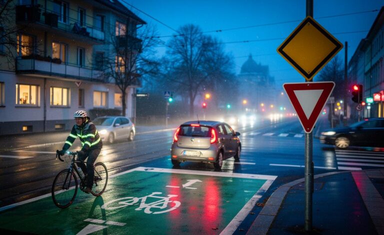 Illustration von der neuen Verkehrsregel ab Dezember, die die Vorfahrt an vielen Kreuzungen durch neue Beschilderung verändert