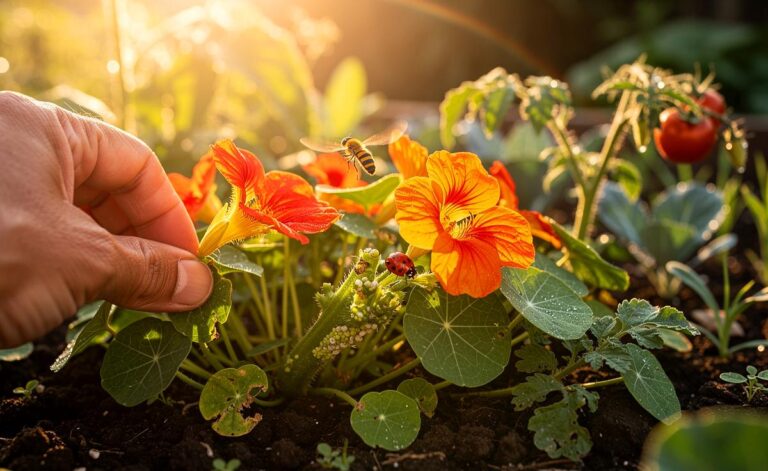 Illustration von [Kapuzinerkresse als Garten-Hack: natürliche Schädlingslenkung, Bodendecker und essbare Blüten]