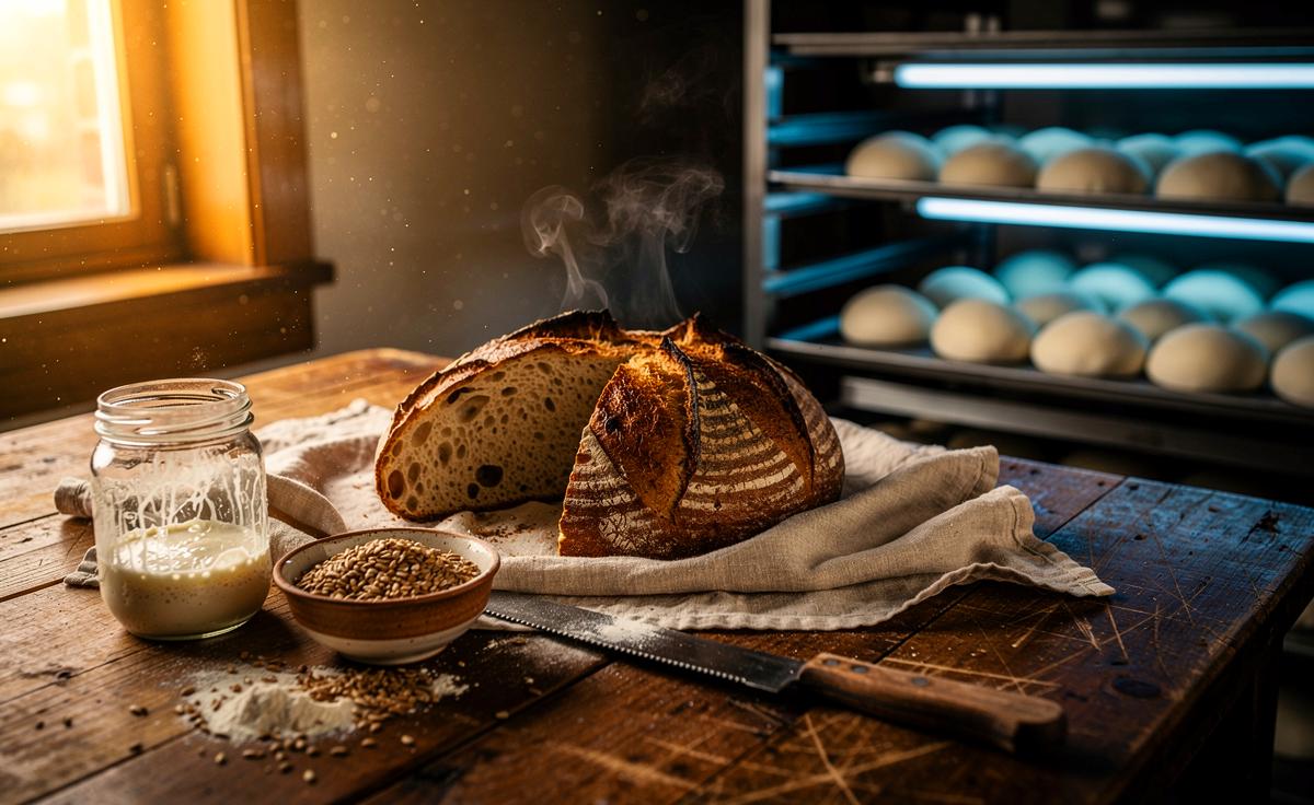 Illustration von traditionellen Brotrezepten mit Sauerteig und langer Teigruhe als gesündere Alternative zu Frischebackwaren