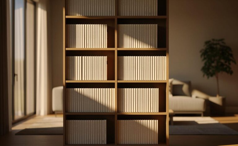Illustration von Büchern, die mit dem weißen Buchschnitt nach außen in einem Regal stehen und einen einheitlichen, minimalistischen Effekt erzeugen.